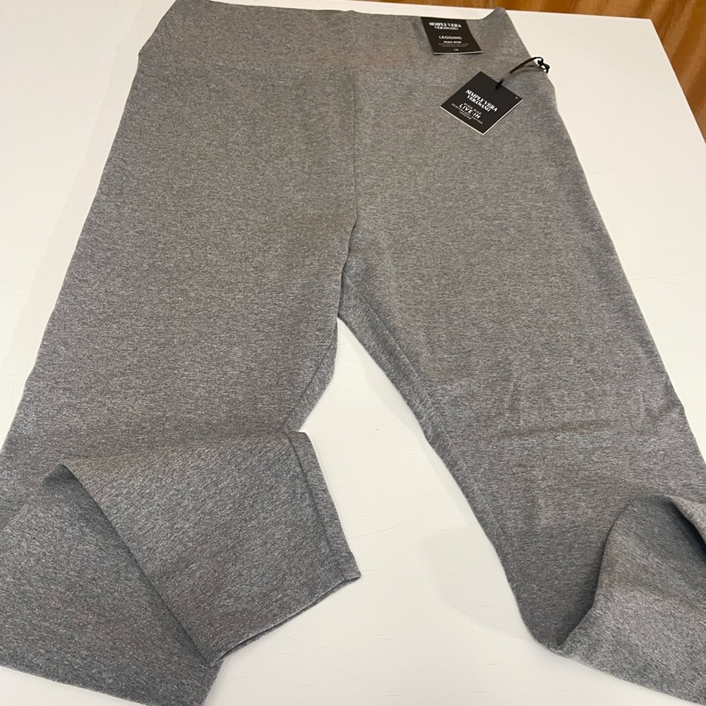VERA WANG High Rise Warm Lined Cotton LEGGINGS GRAY  1X NWT